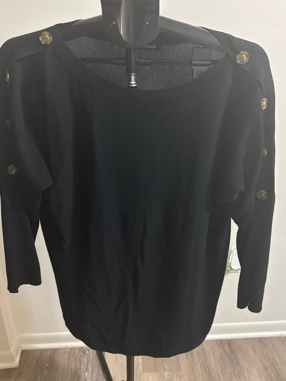 Cable & Gauge Black Button-Trim Knit Pullover